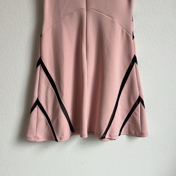 Topshop Dusky Pink Short Skater Sleeveless Black Mesh Inset Stripe Dress - Picture 8 of 11